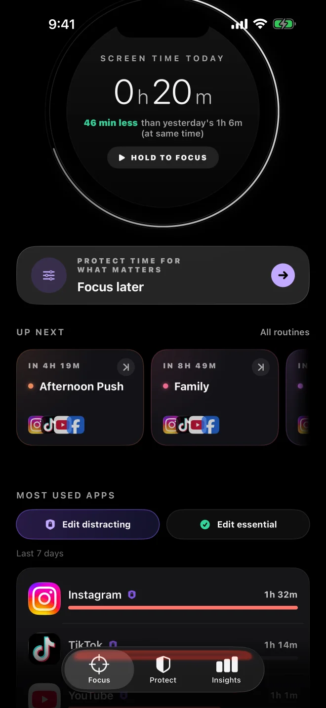Focus Later card and upcoming plans in Unwhim