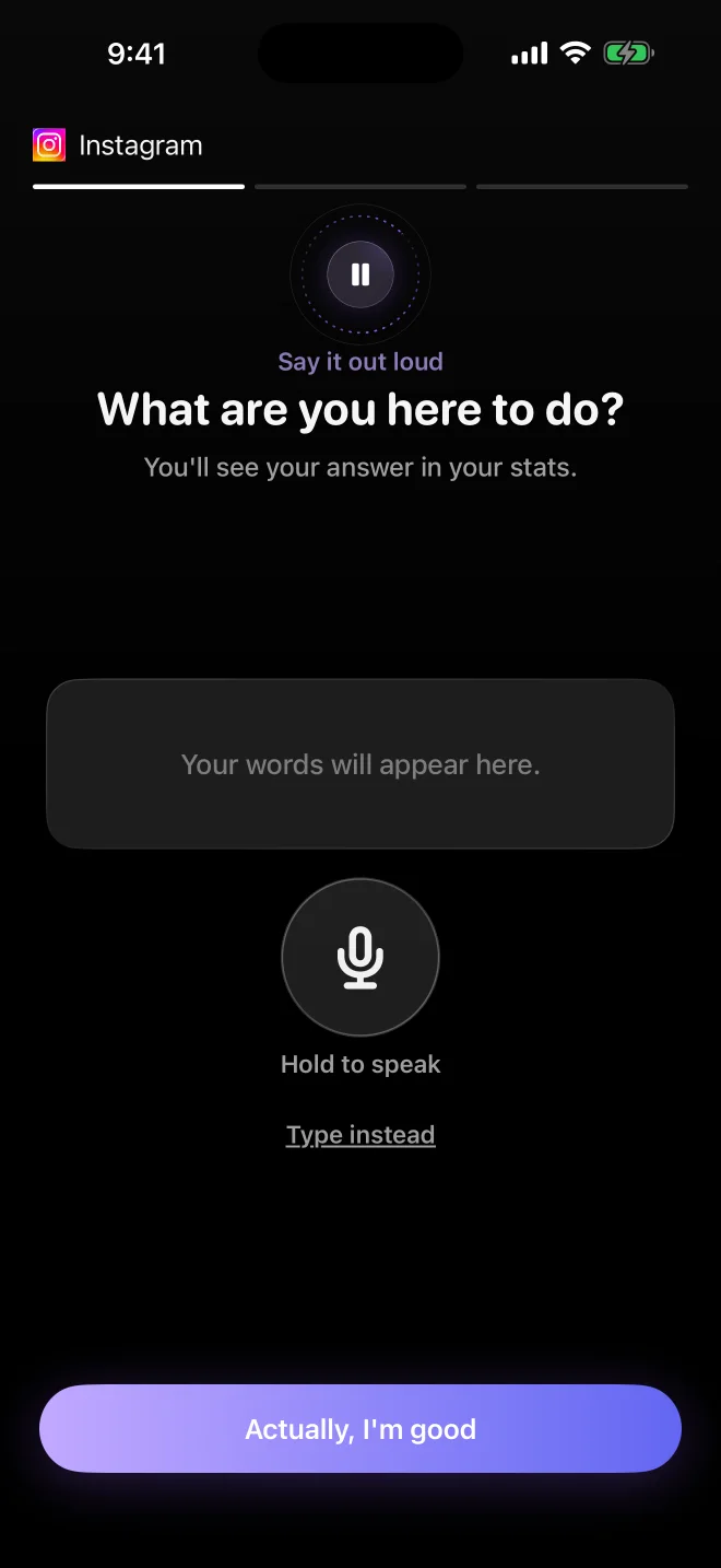 Reason screen before temporarily unlocking an app